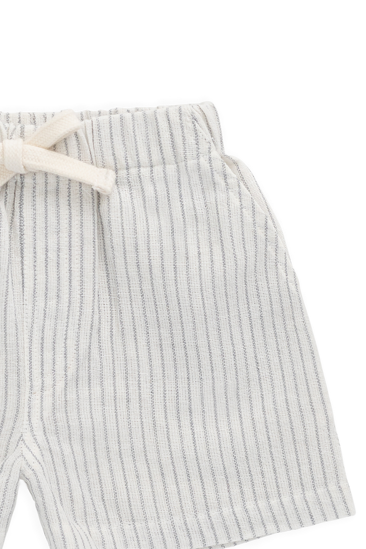 Striped pants with a white drawstring on a white background