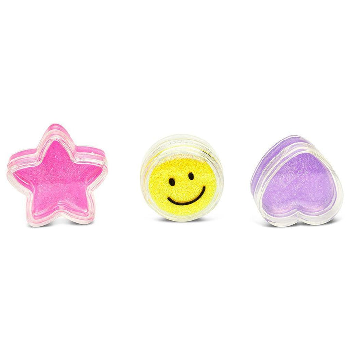 lip balm shimmer: yellow, purple and pink shimmer