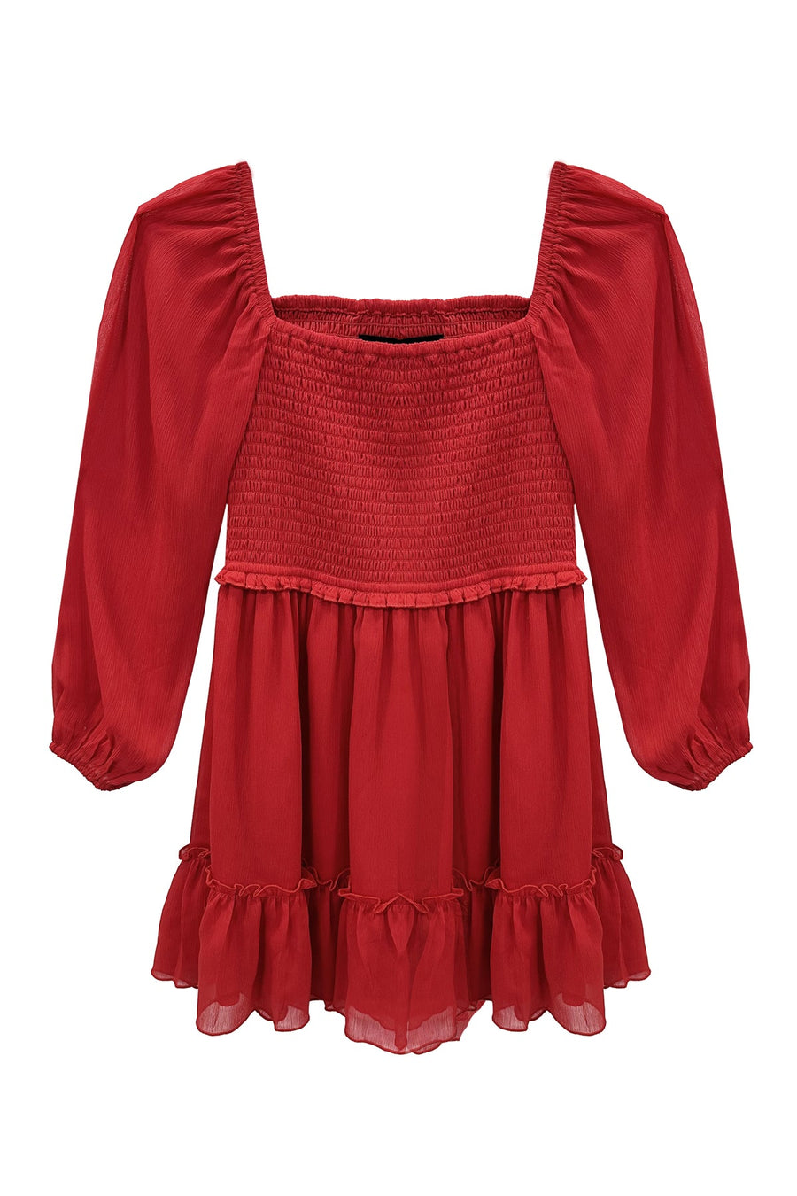 Red dress with long sleeves on a white background