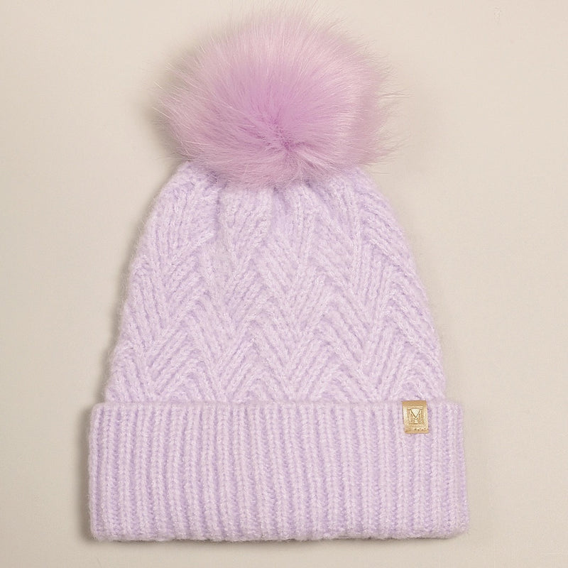 Lavender Chevron Puff Hat by Fashion City