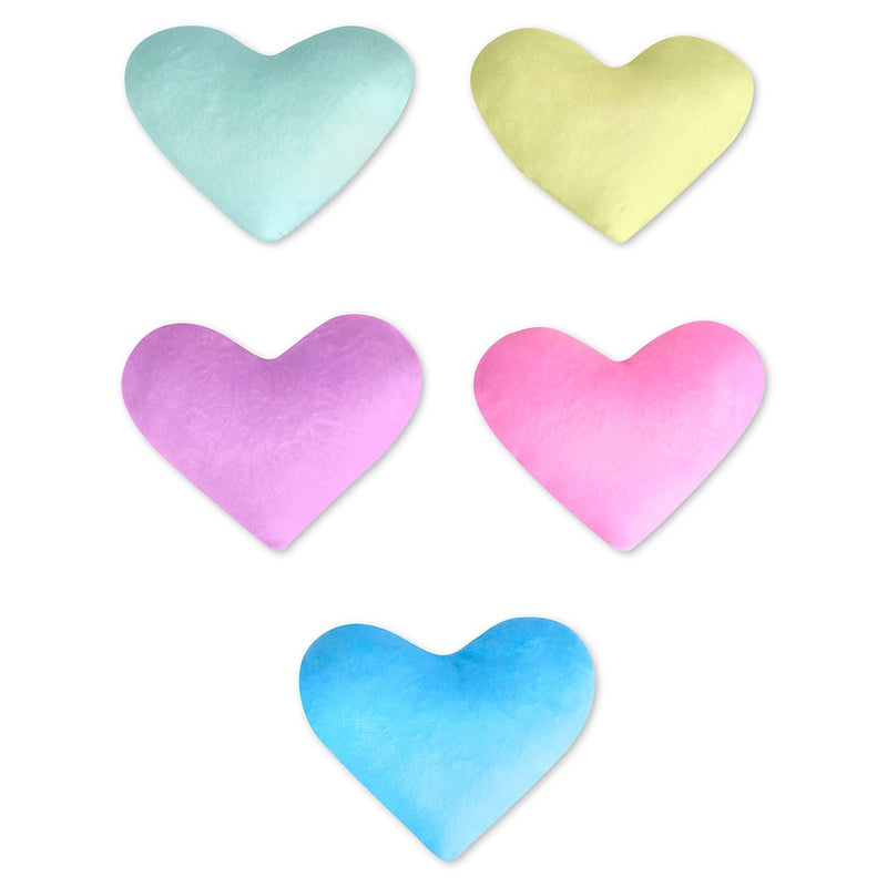 this picture shows the back of the multi colored hearts: yellow, green, pink purple and blue. 