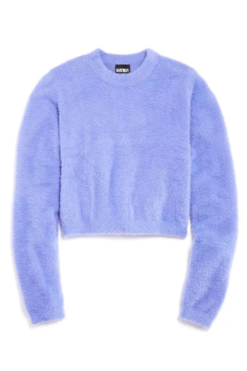 Katie J NYC Mara Cropped Crew Neck Long Sleeve Sweater in Periwinkle.