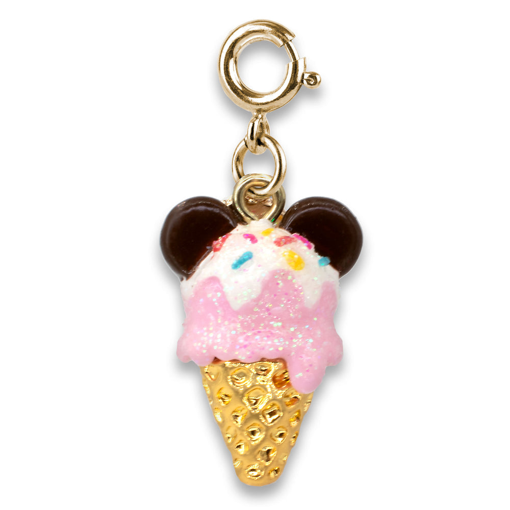 Ice cream cone charm with Mickey Mouse ears on a white background