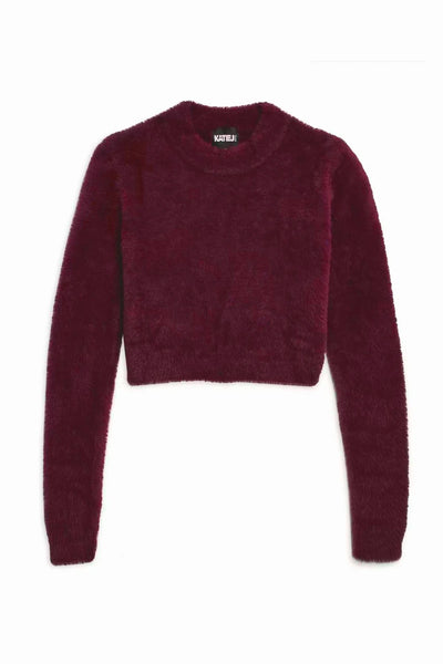 Mara Fuzzy Nylon Crew Neck Sweater in Red from Katie J NYC