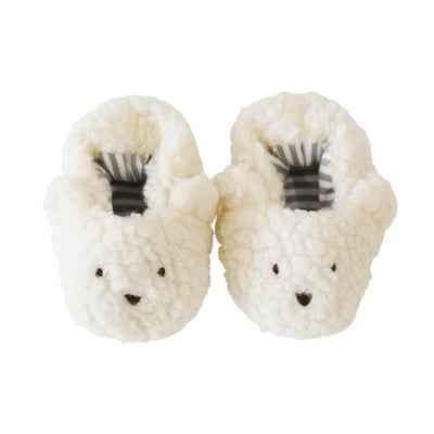 sherpa bear booties in ivory color with ears and face on the front. 