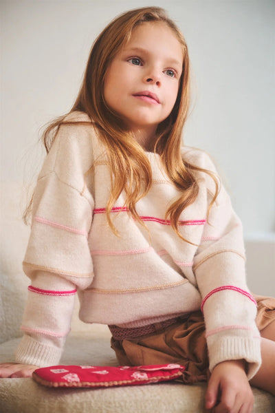 Girl Wearing the Kendra Knitted Stripe Sweater from Nono Kidswear.