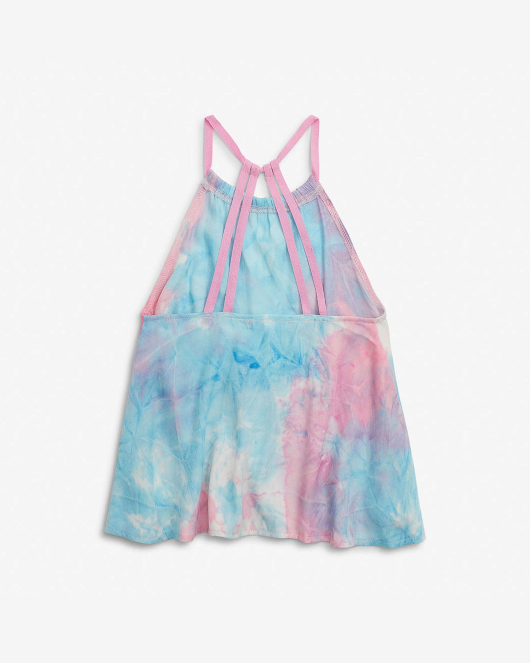 Tie-dye dress with pink straps on a white background