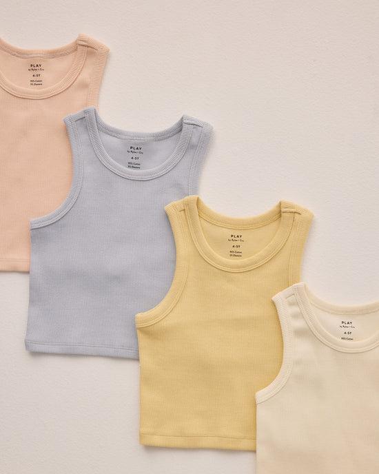 all 4 of ribbed tanks being sold in sets: shell, bue, yellow and ivory. 