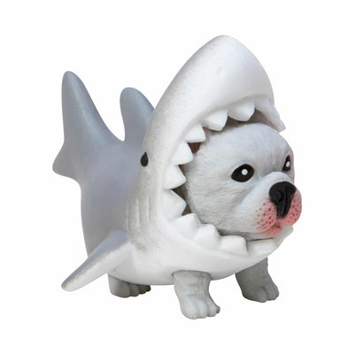 french bulldog dressed as a shark 