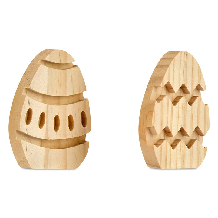 Two wooden egg-shaped molds on a white background