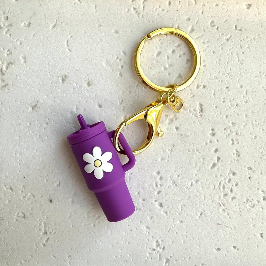 Petite Tumbler Key Chain in Purple with Daisy print from Iconic Mi.