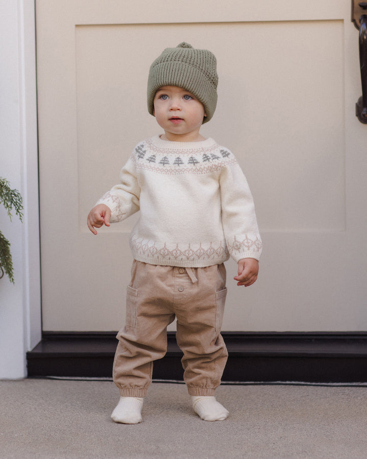 Boys Sets | 2PCS: Rex Sweater Tree Fair Isle and Luca Pants in Latte | Quincy Mae