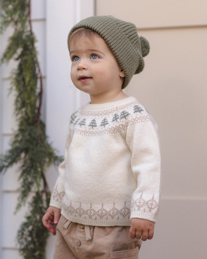 Boys Sets | 2PCS: Rex Sweater Tree Fair Isle and Luca Pants in Latte | Quincy Mae