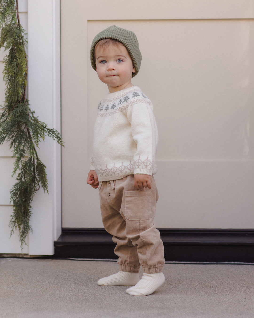 Boys Sets | 2PCS: Rex Sweater Tree Fair Isle and Luca Pants in Latte | Quincy Mae