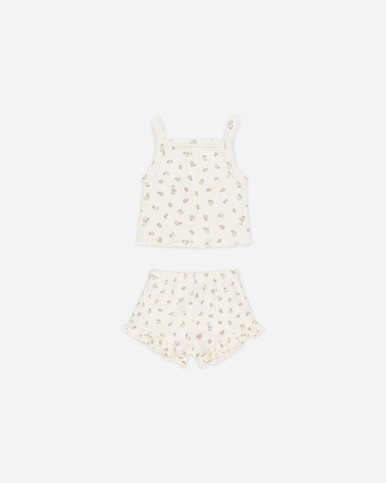 baby girl tank set, tank top and shorts with ruffled edges and tiny florals all over. 