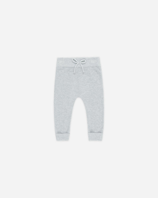 light blue baby knit jogger pants on a white background