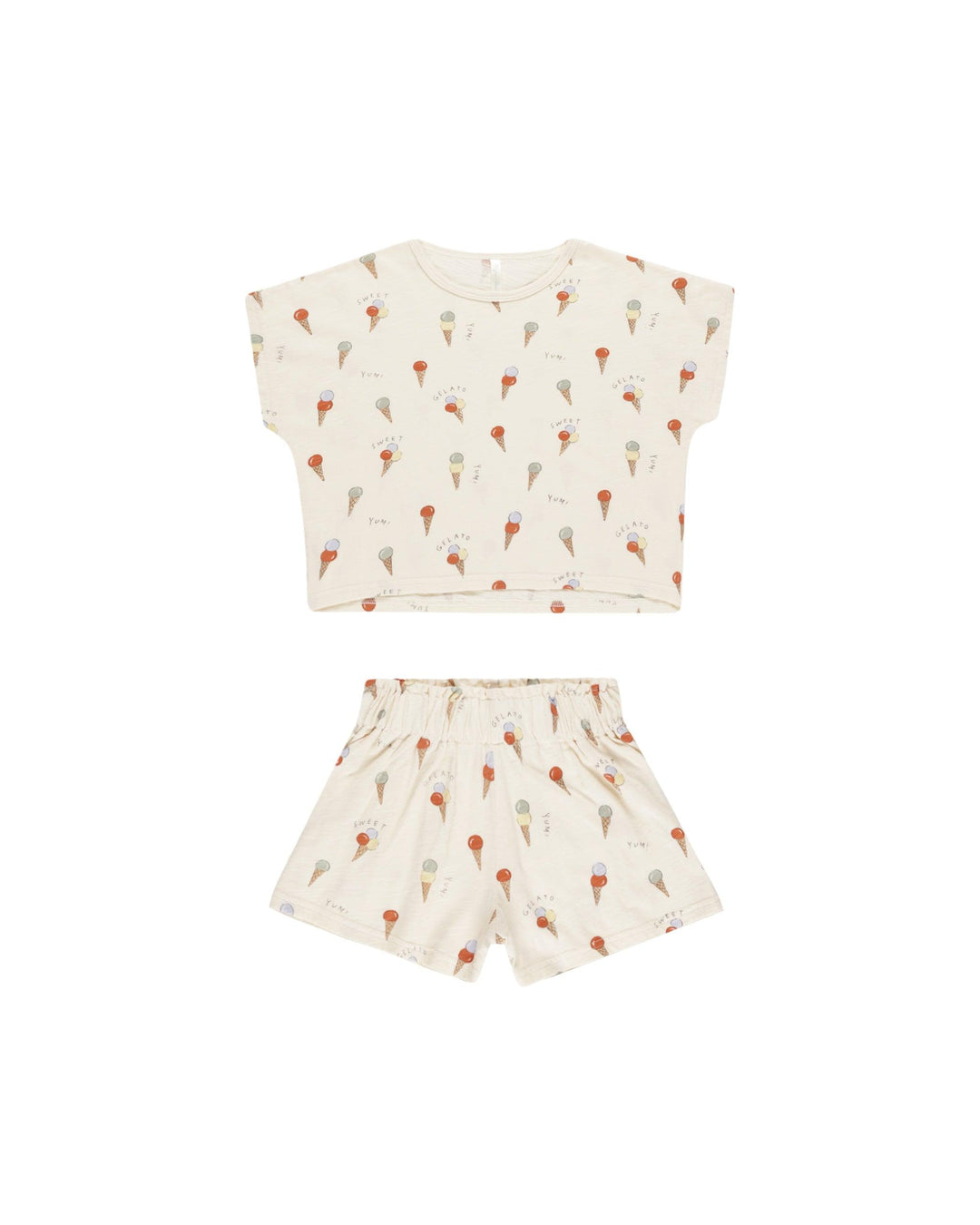Rylee and Cru Gelato Raglan Tee and Short Set for Toddler Girls and Girls. It is a Gelato Print on Natural Colorway.