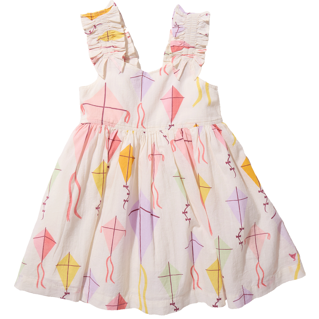 Children's dress with kite pattern on a white background