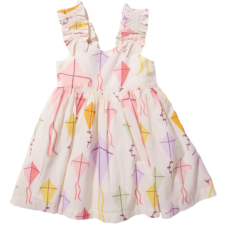 Children's dress with kite pattern on a white background