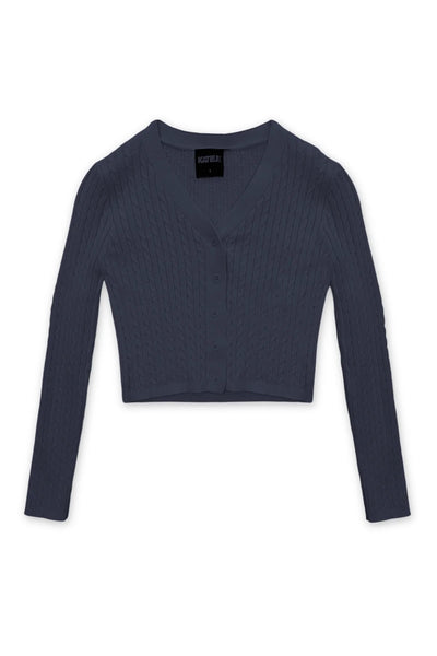 Rory Cable Knit Cardigan in Navy from Katie J NYC