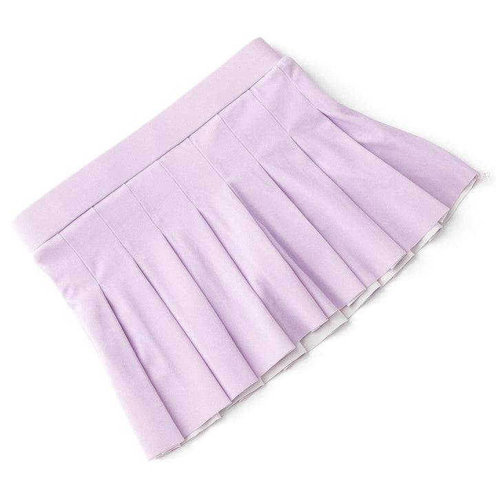 lavender pleated skirt with active wear style and waterproof finish. 