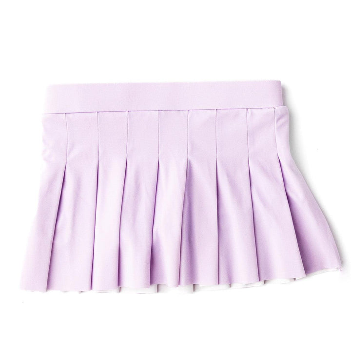 lavender pleated skirt with an activewear style and water proof finish
