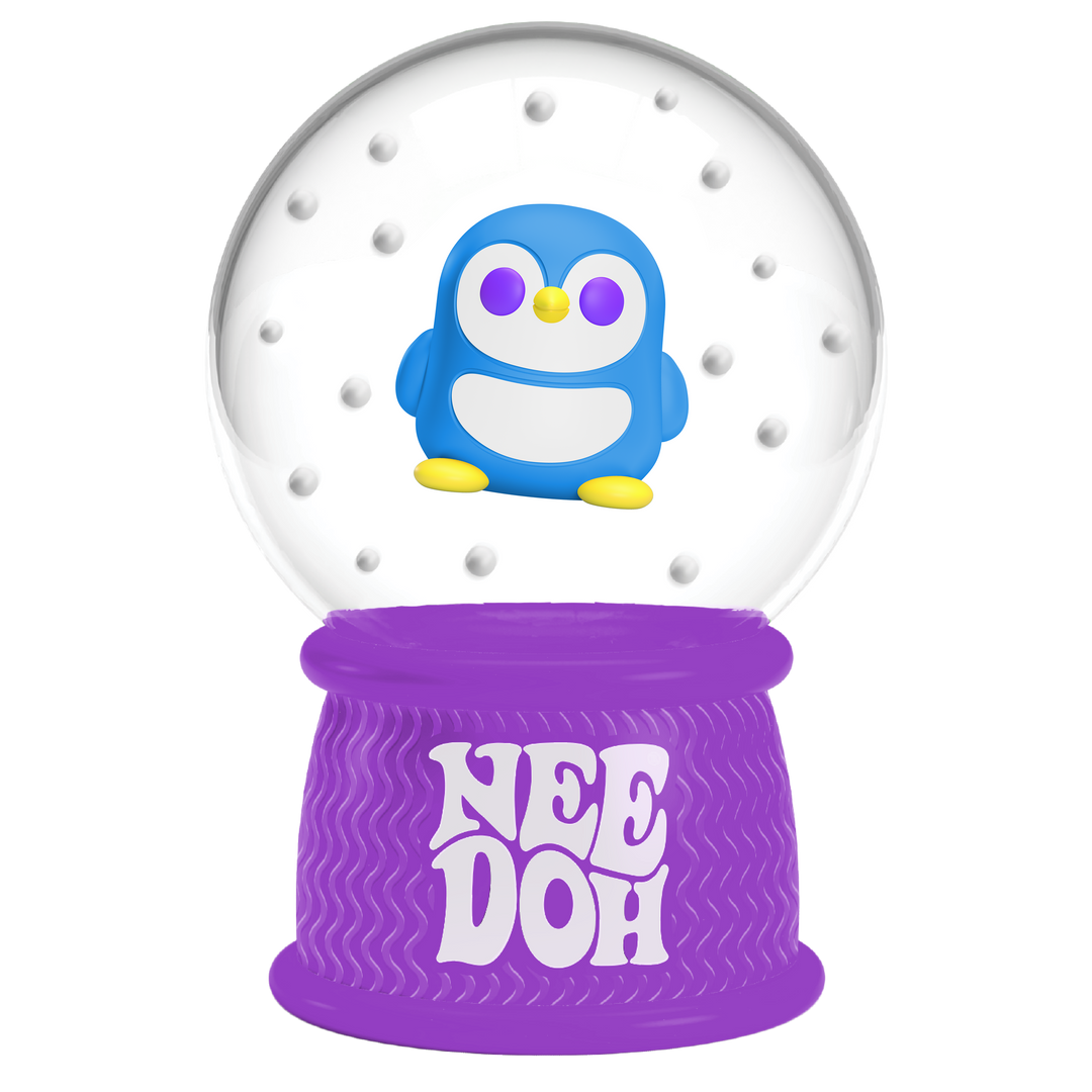 Glowing snow globe with a blue penguin character on a purple base, featuring the text 'NEEDOH'.