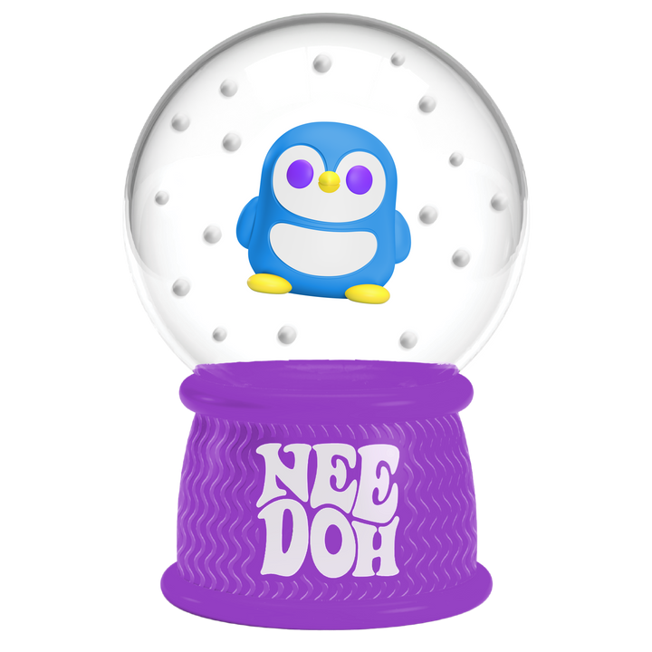 Glowing snow globe with a blue penguin character on a purple base, featuring the text 'NEEDOH'.