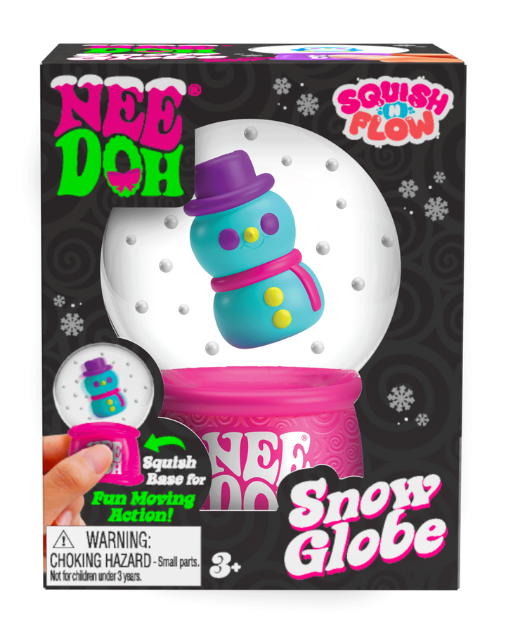 Nee Doh snow globe toy packaging with a snowman figure inside