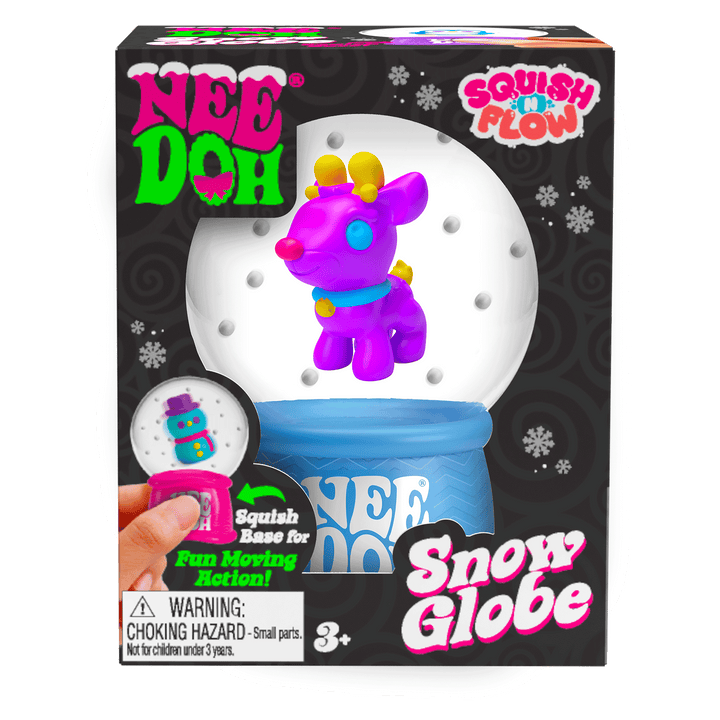 Nee Doh snow globe toy packaging with a purple character inside