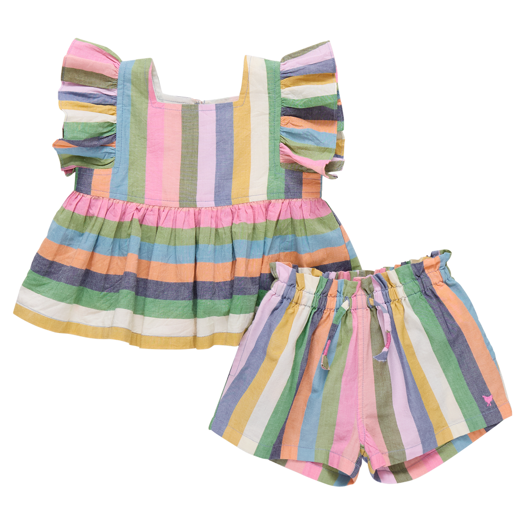 Colorful striped baby set set on a white background