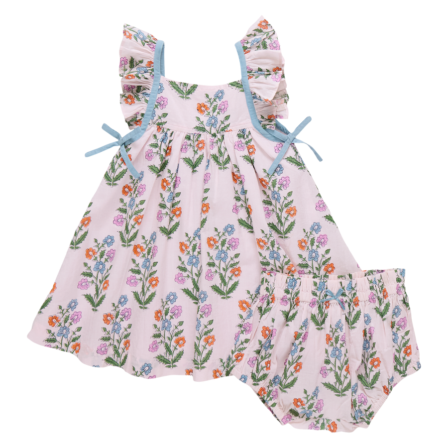 Floral dress with matching bloomers on a white background