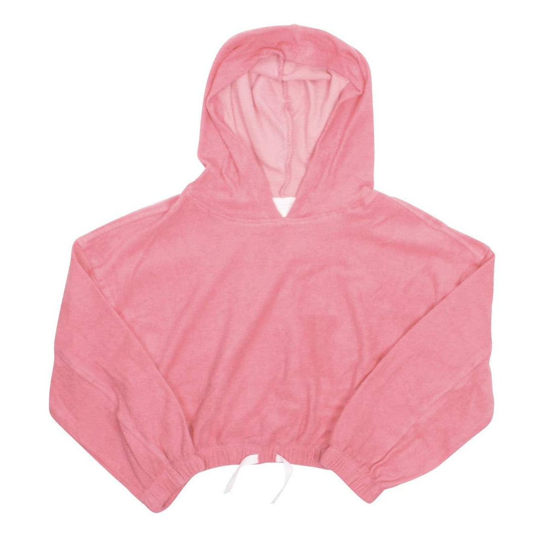 terry hoodie in coral color with drawstring waist