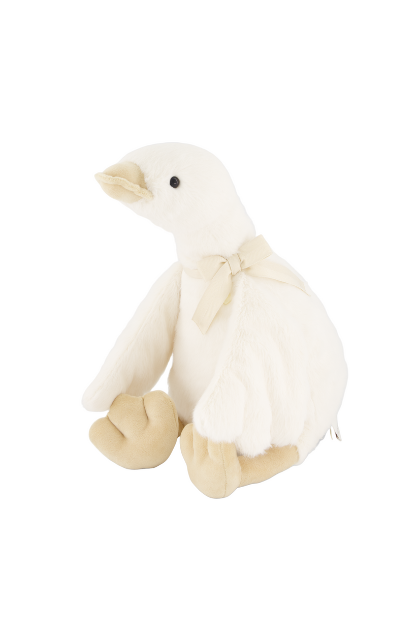White plush duck toy on a white background