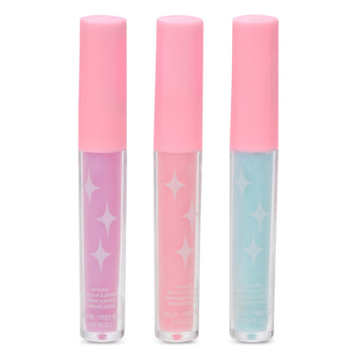 three lip glosses in container that will have a wand. 