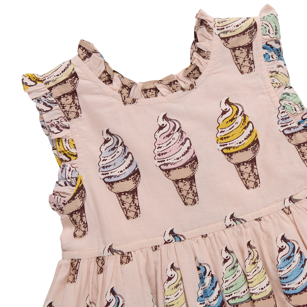 Dress with ice cream cone pattern on a white background