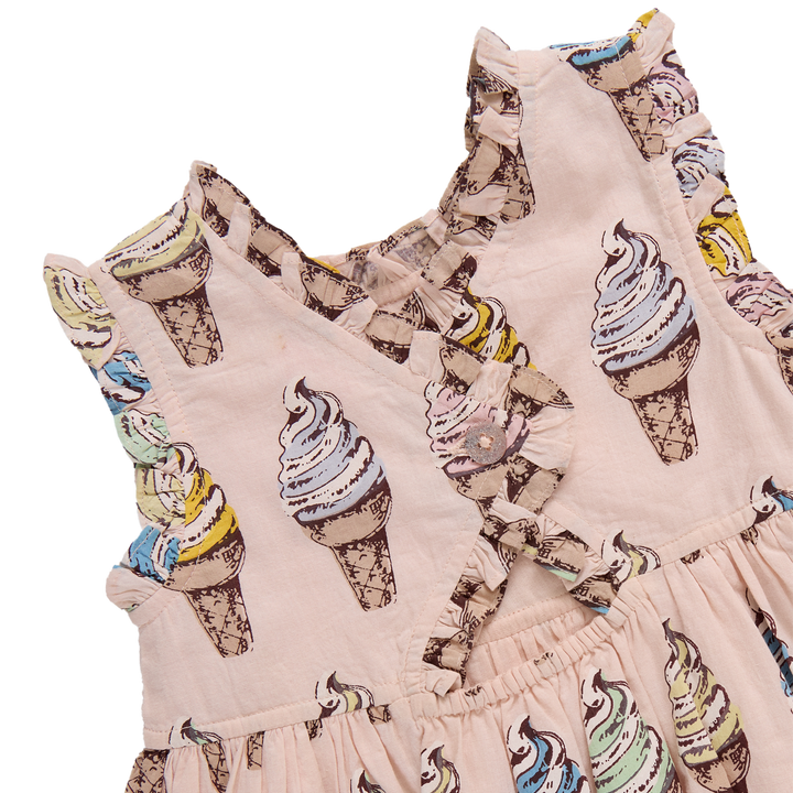 Children's dress with ice cream cone pattern on a white background