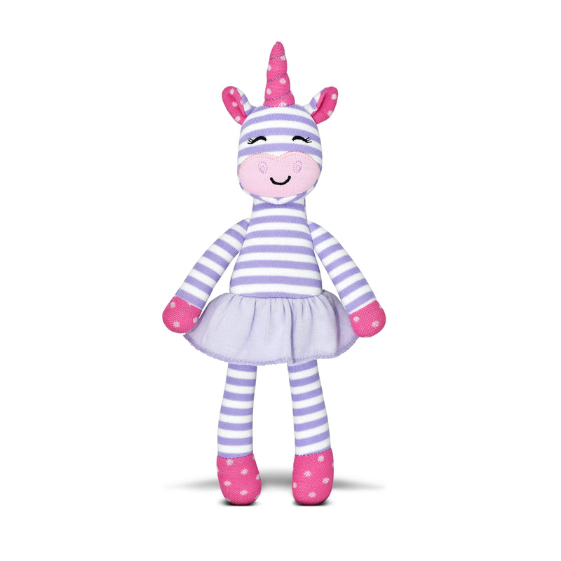 Stuffed toy with unicorn design on a white background