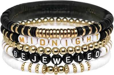 Taylor Swift Beaded Stacking Bracelets that state Midnight and Bejeweled