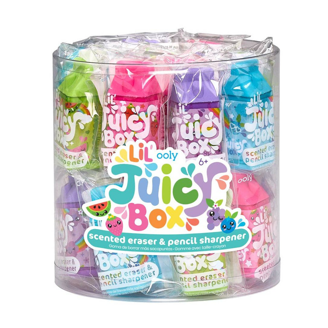 this picture shows all of the erasers in the container wrapped in plastic. this is how they are housed in a retail store. 