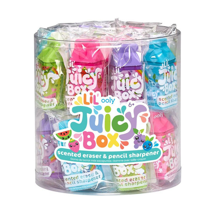 this picture shows all of the erasers in the container wrapped in plastic. this is how they are housed in a retail store. 