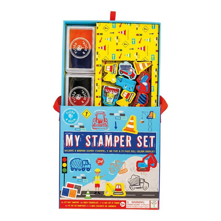 stamps and two ink pads inside the packaging 