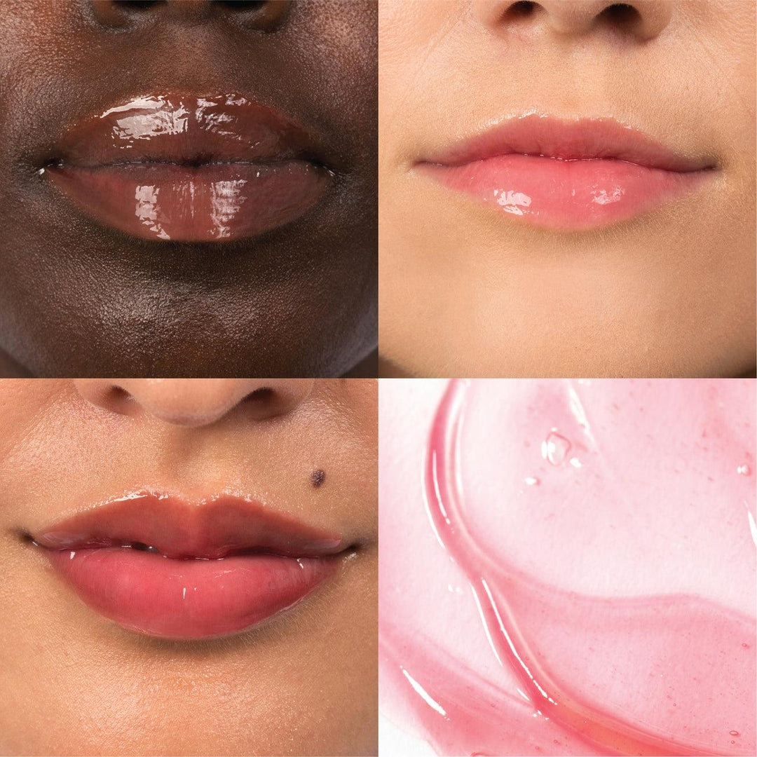 this picture shows what the lip balm looks like on all different kins types, a sheer natural pink look. 