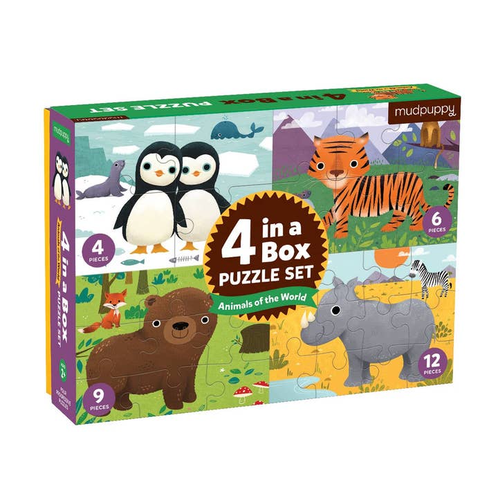 4 in a box puzzle set with jungle theme for the animals used 