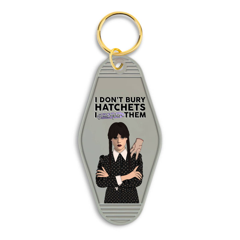 Keychain | Wednesday Addams Sharpen Hatchets Motel Keychain | Shop Trimmings