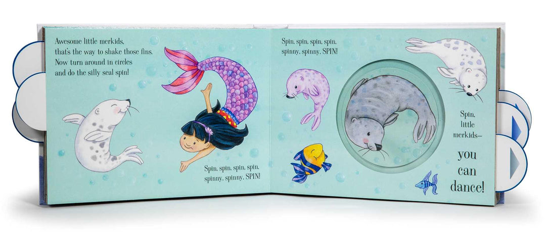 these inner pages show the mermaid and dancing with a seal. the tab will pull the seal to dance on the page. 