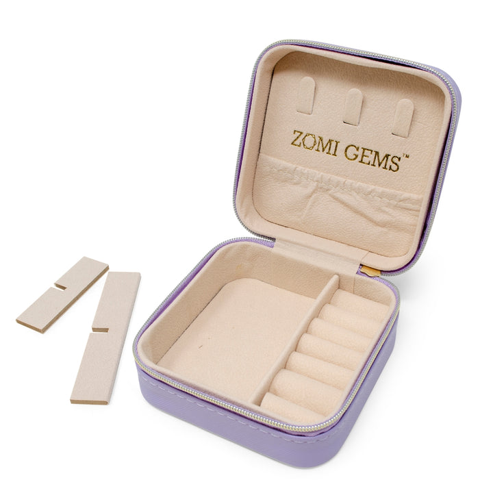 Zomi Gems jewelry case with jewelry inside on a white background