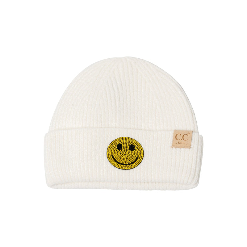 Kids Hats | Beanie with Rhinestone Smiley Face | Fashion City