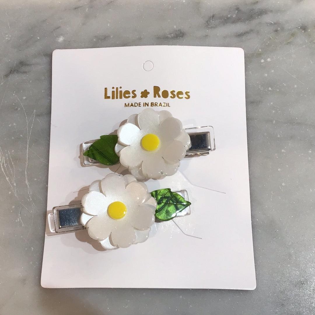 Alligator Clip Set | Peonies Flowers- White | Lilies and Roses NY - The Ridge Kids