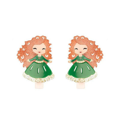 Alligator Hair Clips | Cute Doll - Green Dress | Lilies and Roses NY - The Ridge Kids